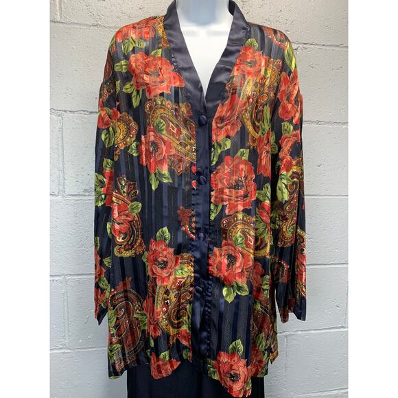 90s Victoria’s Secret Gold Label 2 Piece Pajama Set Satin Pants Floral PaisleyB5 - Picture 5 of 10